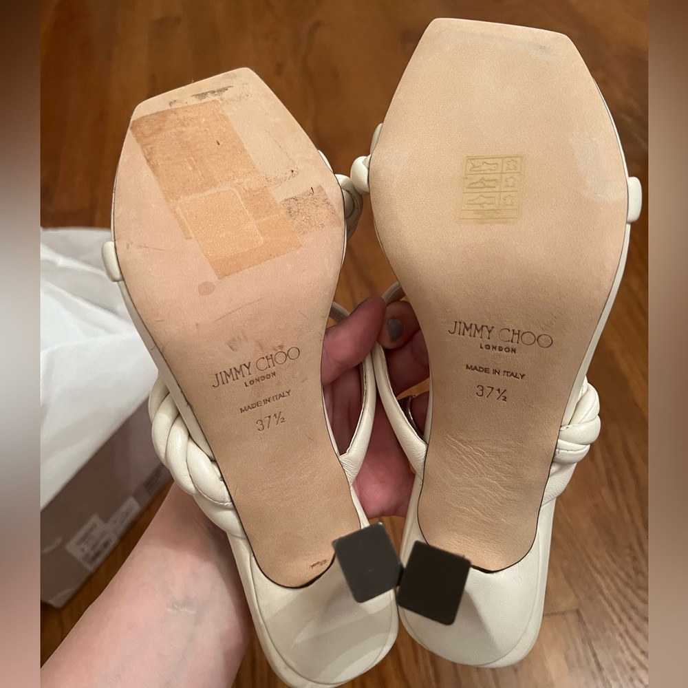 NWT JIMMY CHOO BRAIDED HEELS SIZE 37.5 7 US - Picture 5 of 13